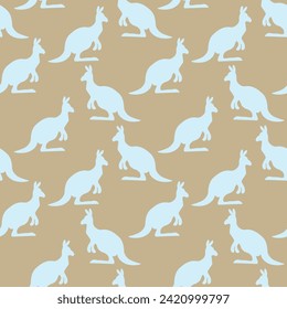 Seamless pattern with Kangaroo silhouette on color background. Vector  illustration for card design, poster, fabric, textile. Pray for Australia and animals.