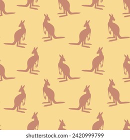 Seamless pattern with Kangaroo silhouette on color background. Vector  illustration for card design, poster, fabric, textile. Pray for Australia and animals.