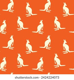 Seamless pattern with Kangaroo silhouette on color background. Vector  illustration for card design, poster, fabric, textile. Pray for Australia and animals.