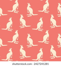 Seamless pattern with Kangaroo silhouette on color background. Vector  illustration for card design, poster, fabric, textile. Pray for Australia and animals.