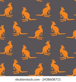 Seamless pattern with Kangaroo silhouette on color background. Vector  illustration for card design, poster, fabric, textile. Pray for Australia and animals.
