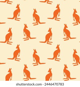 Seamless pattern with Kangaroo silhouette on color background. Vector  illustration for card design, poster, fabric, textile. Pray for Australia and animals.