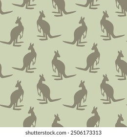 Nahtloses Muster mit Känguru-Silhouette auf farbigem Hintergrund. Vektorgrafik für Kartendesign, Poster, Stoff, Textil. Betet für Australien und Tiere.