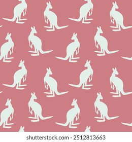 Seamless pattern with Kangaroo silhouette on color background. Vector  illustration for card design, poster, fabric, textile. Pray for Australia and animals.