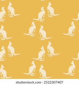 Seamless pattern with Kangaroo silhouette on color background. Vector  illustration for card design, poster, fabric, textile. Pray for Australia and animals.