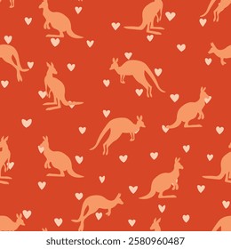 Seamless pattern with Kangaroo silhouette on color background. Vector  illustration for card design, poster, fabric, textile. Pray for Australia and animals.