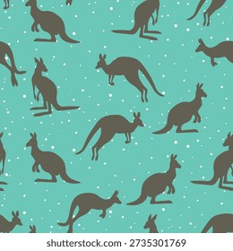 Seamless pattern with Kangaroo silhouette on color background. Vector  illustration for card design, poster, fabric, textile. Pray for Australia and animals.