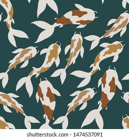 Veсtor seamless pattern with karps Koi on dark blue background