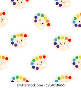 seamless pattern of kawaii art palette creative instrument cartoon cute illusteration