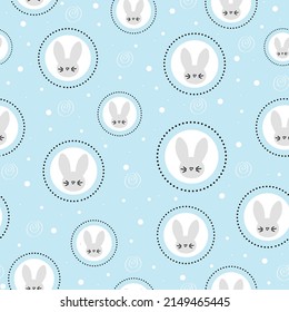 Seamless pattern with kawaii bunny head. Design for scrapbooking, decoration, cards, paper goods, background, wallpaper, wrapping, fabric and all your creative projects. Vector illustration