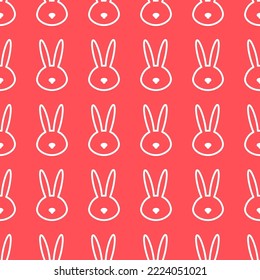 Seamless pattern with kawaii bunny head. Cute cartoon rabbit muzzle white on pastel pink background. Easter, baby shower, kid’s clothes, textile design. Vector illustration