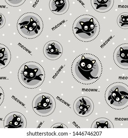 Seamless Pattern kawaii Cats , Cartoon Animals Background, Vector Illustration