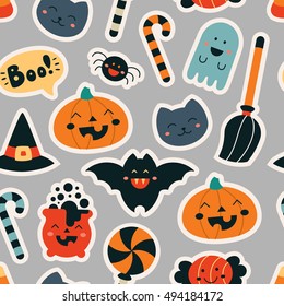 Seamless pattern in kawaii childish style for Halloween. background for your design. Vector illustration.