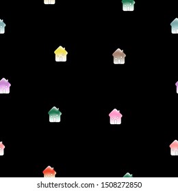Seamless pattern of kawaii colorful small house on black background for wallpaper, paper business, fabric work. Vector design.