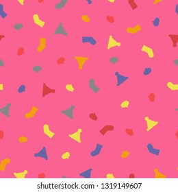 Seamless pattern of kawaii colorful sock, glove and hat on pink background for background, card, paper print, and fabric business. Vector design.