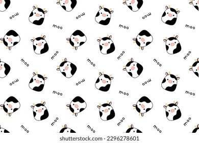 Patrón sin foco con vacas kawaii. Moo. Squishmallow. Fondo repetible con vacas. Vector. Ilustración vectorial aislada eps 10