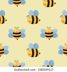 seamless pattern kawaii cute baby bee cartoon on yellow background. illustration vector.