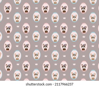 Seamless pattern Kawaii cute bulldog cartoon flat vector element art design.