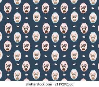 Seamless pattern Kawaii cute bulldog cartoon flat vector element art design.