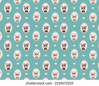 Seamless pattern Kawaii cute bulldog cartoon flat vector element art design.