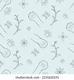 seamless pattern of kawaii cute doodle cat animals background