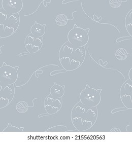 seamless pattern of kawaii cute doodle cat animals background