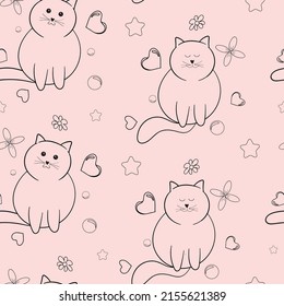 seamless pattern of kawaii cute doodle cat animals background