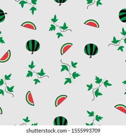 Seamless pattern of kawaii doodle of watermelon on white background for wallpaper, paper business, fabric work, paper print, food issue. Vector design.
