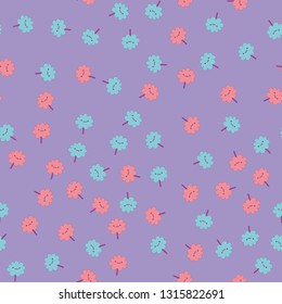 Seamless pattern with Kawaii flowers. Vector.