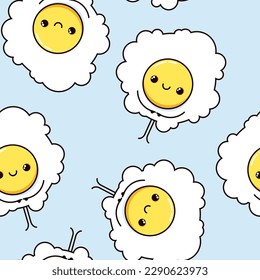 Seamless pattern of kawaii fried eggs