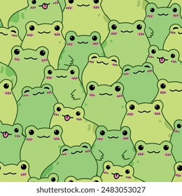 Seamless pattern with kawaii frogs. Hand drawn vector illustration. Doodle cartoon style.