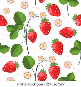Seamless pattern with kawaii fruit drawing. Kids friendly pattern design with cute strawberries characters. The print is well suited for textiles, Wallpaper and packaging. Vector illustration.
