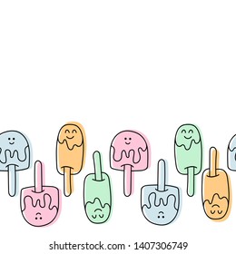 Seamless pattern. Kawaii funny Ice cream. Pastel colors on white background. Vector