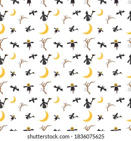 Seamless pattern of kawaii halloween characters