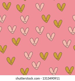 Seamless pattern with Kawaii hearts. Vector