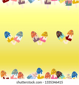 Seamless pattern of kawaii ice cream stick mix flavor, yellow background for paper print, textile fabric business. Vector design.