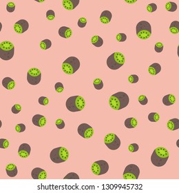 Seamless pattern with Kawaii kiwis. Vector.