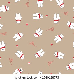 Seamless pattern of kawaii little bear wear scarf for wallpaper, paper business, fabric work. Vector design.

