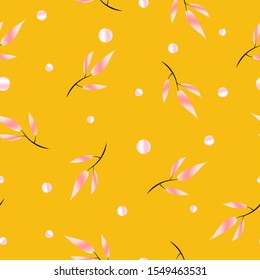 Seamless pattern of kawaii pink leave on yellow background for wallpaper, paper business, fabric work. Vector design.
