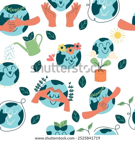 Seamless pattern kawaii planet earth eco friendly