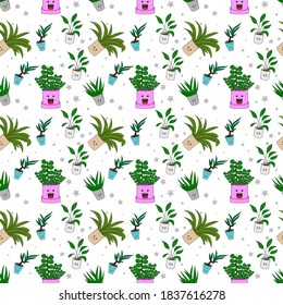 Seamless pattern, kawaii plant, vector illustration