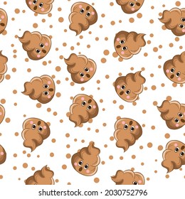 Nahtloses Muster mit Kawaii-Tops auf weißem Hintergrund. Cartoon-Poo, Faeces-Symbole. Scheiße Muster, böse Krümmung. Vektorgrafik für Einladung, Poster, Karte, Stoff, Textilien. Doodle-Stil.