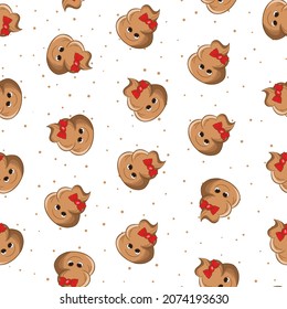 Seamless pattern with kawaii poop on white background. Cartoon poo, feces icons. Shit patterns, evil turd. Vector illustration for invitation, poster, card, fabric, textile. Doodle style.