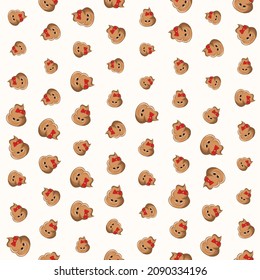 Seamless pattern with kawaii poop on white background. Cartoon poo, feces icons. Shit patterns, evil turd. Vector illustration for invitation, poster, card, fabric, textile. Doodle style.