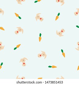 Seamless pattern of kawaii rabbit and carrot for paper business, fabric or background and wallpaper artwork. Vector design.