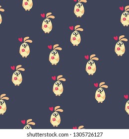 Seamless pattern with Kawaii rabbits. Vector.
