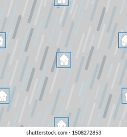 Seamless pattern of kawaii small white house on graphic gray background for wallpaper, paper business, fabric work. Vector design.