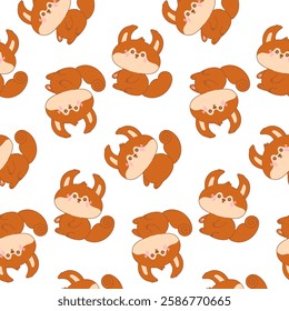 Seamless pattern of kawaii squirrel. Cute wild forest animal. Adorable character cartoon vector illustration for textile, fabric, packing, gift print, baby clothing. Isolated on white background