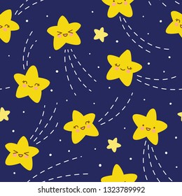 Seamless pattern with kawaii stars