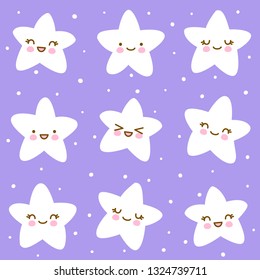 Seamless pattern with kawaii stars